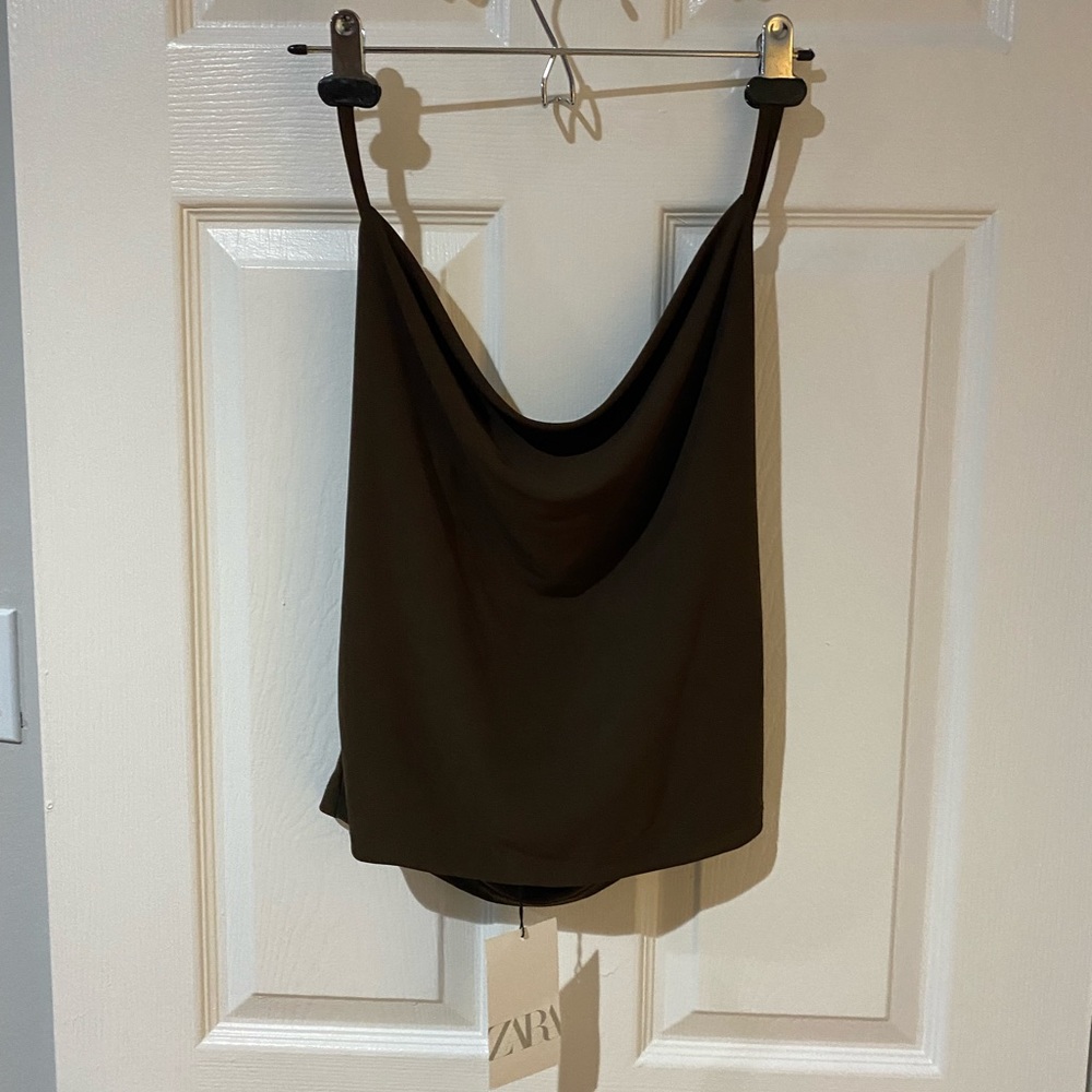 NWT brown zara cowl neck top with open back size medium